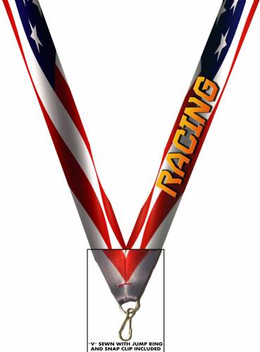 7/8" x 32" USA Graphic Racing Neck Ribbon w/ Snap Clip