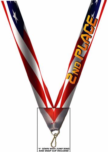 1 1/2" x 32" USA Graphic 2nd Place Wide Neck Ribbon w/ Snap Clip