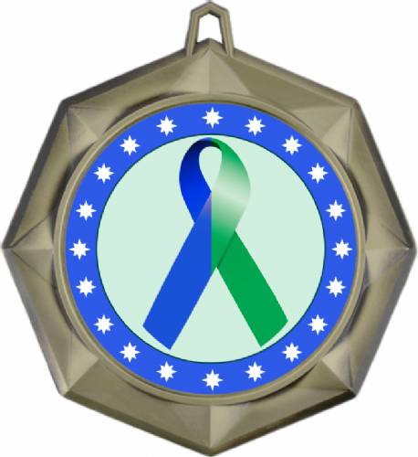 Blue Green Ribbon Awareness 3" Award Medal #2