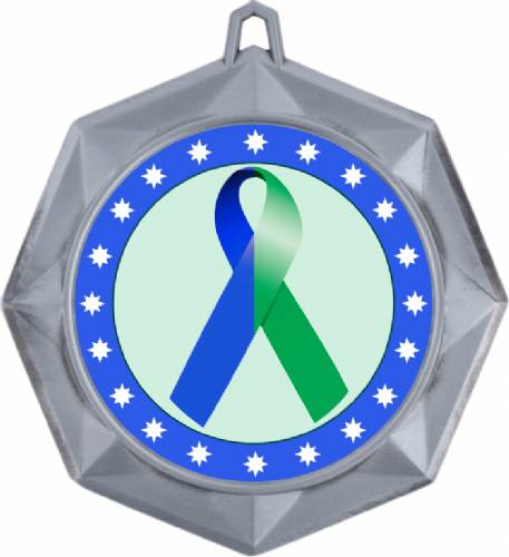 Blue Green Ribbon Awareness 3" Award Medal #3