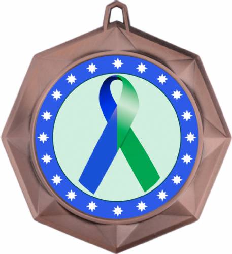 Blue Green Ribbon Awareness 3" Award Medal #4