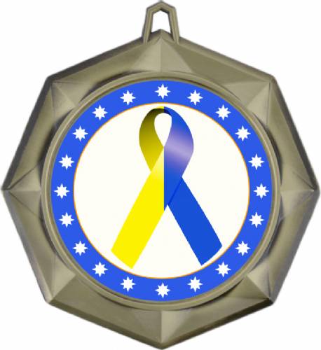 Blue Yellow Ribbon Awareness 3" Award Medal #2