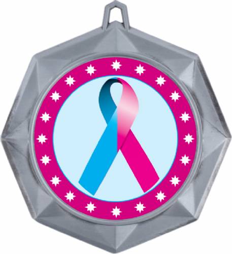 Light Blue Pink Ribbon Awareness 3" Award Medal #3