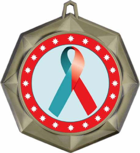Red Teal Ribbon Awareness 3" Award Medal #2