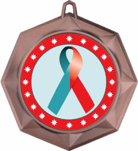 Red Teal Ribbon Awareness 3" Award Medal #4
