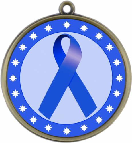 Dark Blue Ribbon Awareness 2 1/4" Award Medal #2