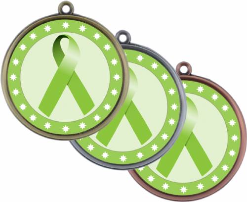 Lime Green Ribbon Awareness 2 1/4" Award Medal