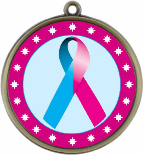 Light Blue Pink Ribbon Awareness 2 1/4" Award Medal #2