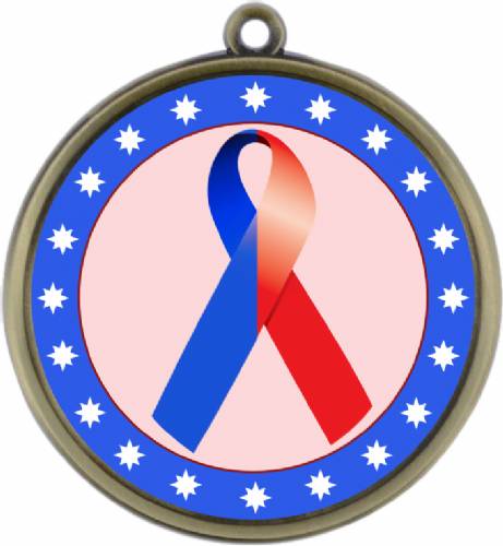 Red Blue Ribbon Awareness 2 1/4" Award Medal #2