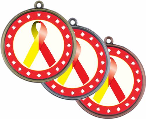 Red Yellow Ribbon Awareness 2 1/4" Award Medal