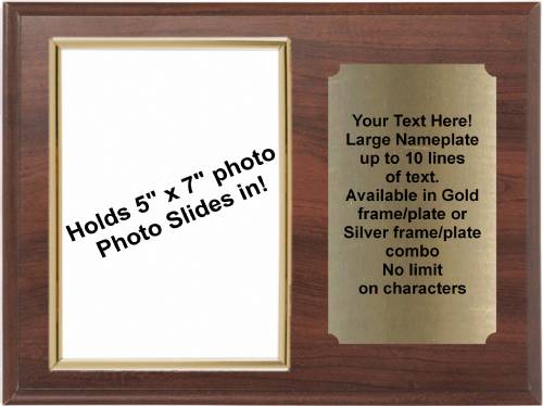 9" x 12" Cherry Finish Plaque with Gold 5" x 7" Photo Holder