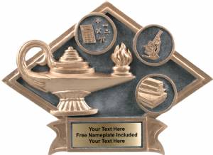 6" x 8 1/2" Lamp of Knowledge Diamond Trophy Plate Hand Painted