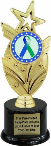 8 3/4" Blue Green Ribbon Awareness Trophy Kit with Pedestal Base