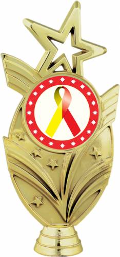 Gold 6 3/4" Red Yellow Ribbon Awareness Trophy Figure