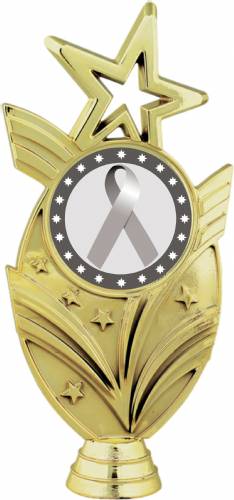 Gold 6 3/4" Silver Ribbon Awareness Trophy Figure