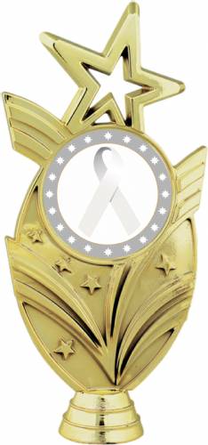 Gold 6 3/4" White Ribbon Awareness Trophy Figure