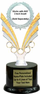 8 1/2" Clear / Gold 2" Insert Holder Trophy Kit with Pedestal Base #2