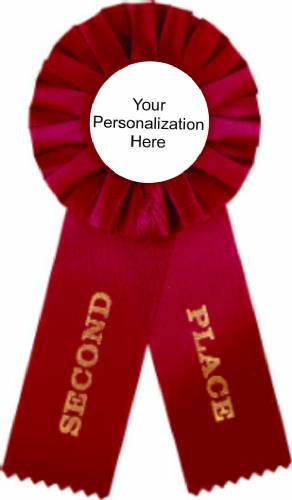 Red 2nd Place Rosette Ribbon with Custom Insert