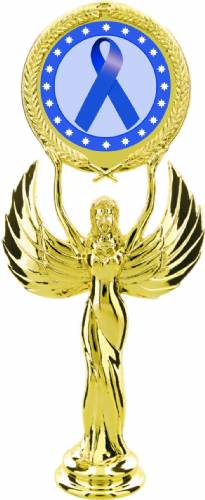 Gold 7 1/2" Dark Blue Ribbon Awareness Trophy Figure