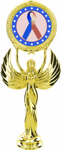 Gold 7 1/2" Dark Blue Brown Ribbon Awareness Trophy Figure