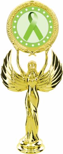 Gold 7 1/2" Lime Green Ribbon Awareness Trophy Figure