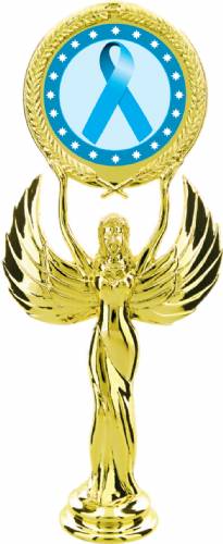 Gold 7 1/2" Light Blue Ribbon Awareness Trophy Figure