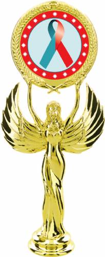 Gold 7 1/2" Red Teal Ribbon Awareness Trophy Figure