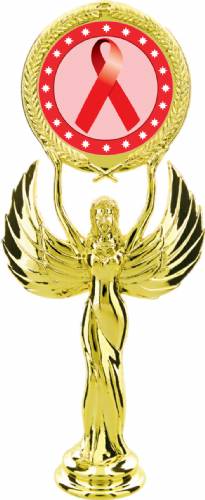 Gold 7 1/2" Red Ribbon Awareness Trophy Figure