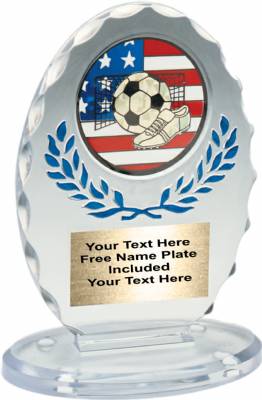 Clear / Blue 6 3/8" Standing Oval Trophy #2