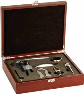 Rosewood Finish 5-Piece Wine Tool Set