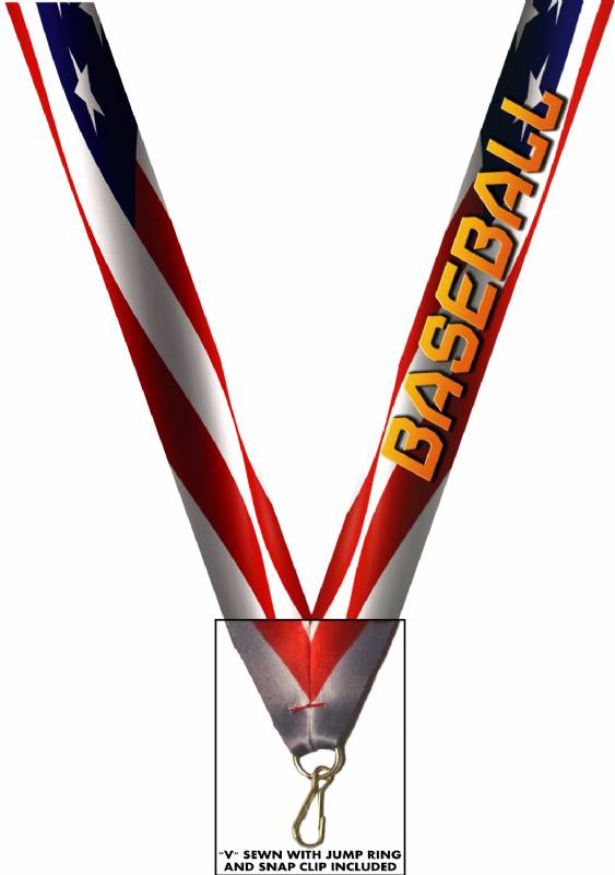 7/8 x 32 USA Graphic Baseball Neck Ribbon w/ Snap Clip