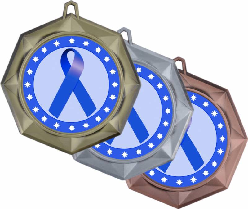 Dark Blue Ribbon Awareness 3 Award Medal