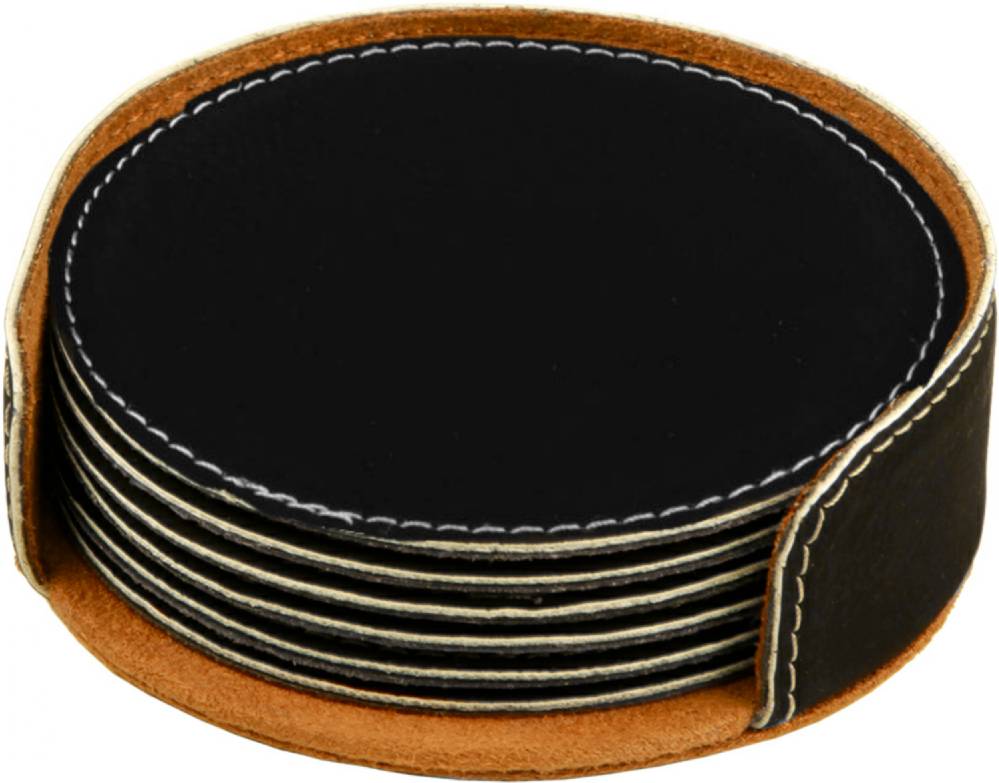 4 Rustic Round Leatherette 6-Coaster Set