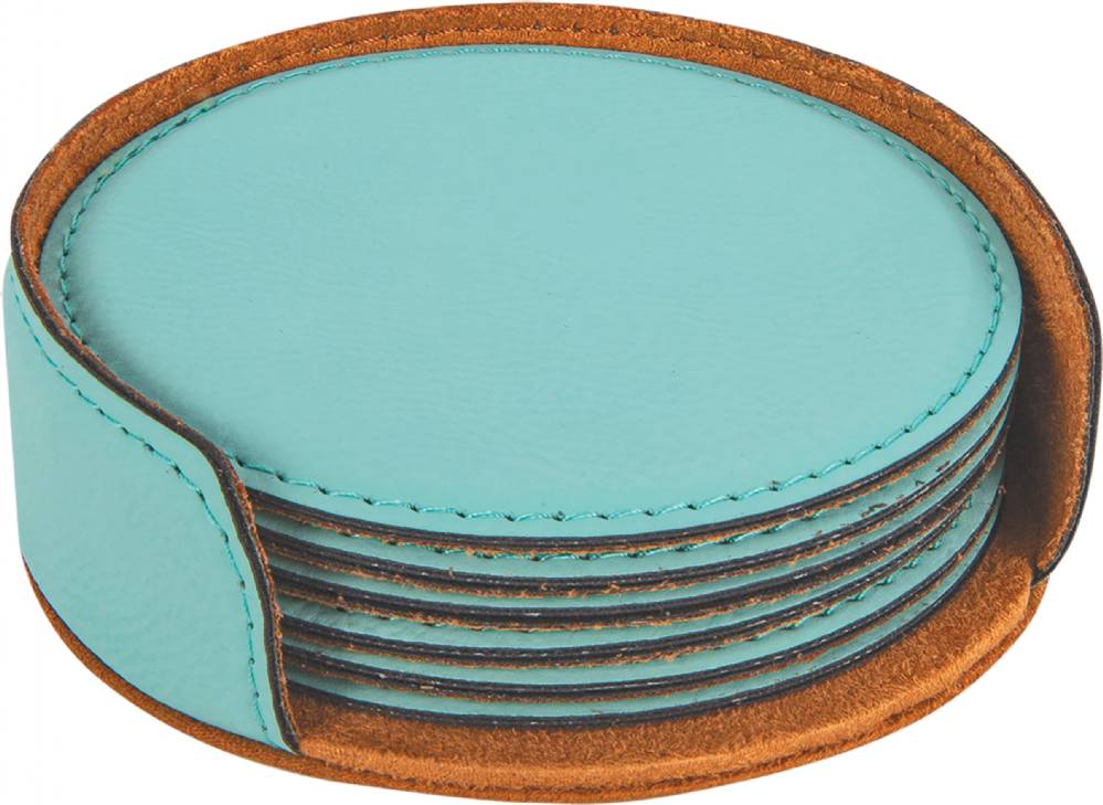 4 Rustic Round Leatherette 6-Coaster Set