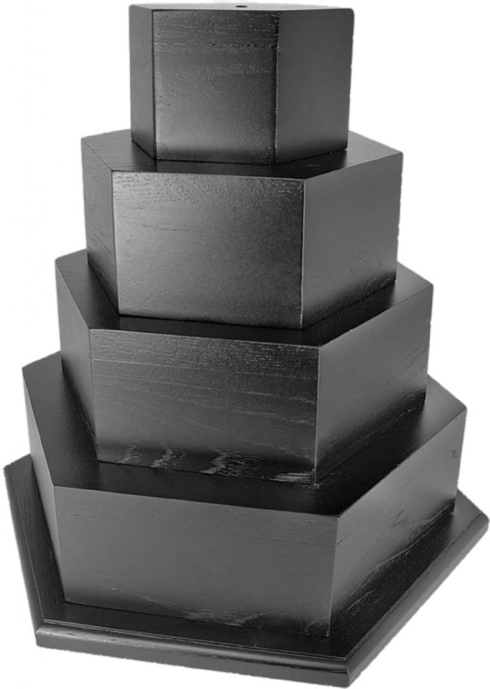 Black Hexagonal Hardwood 4-tier Trophy Base 14 7/8 Made in USA