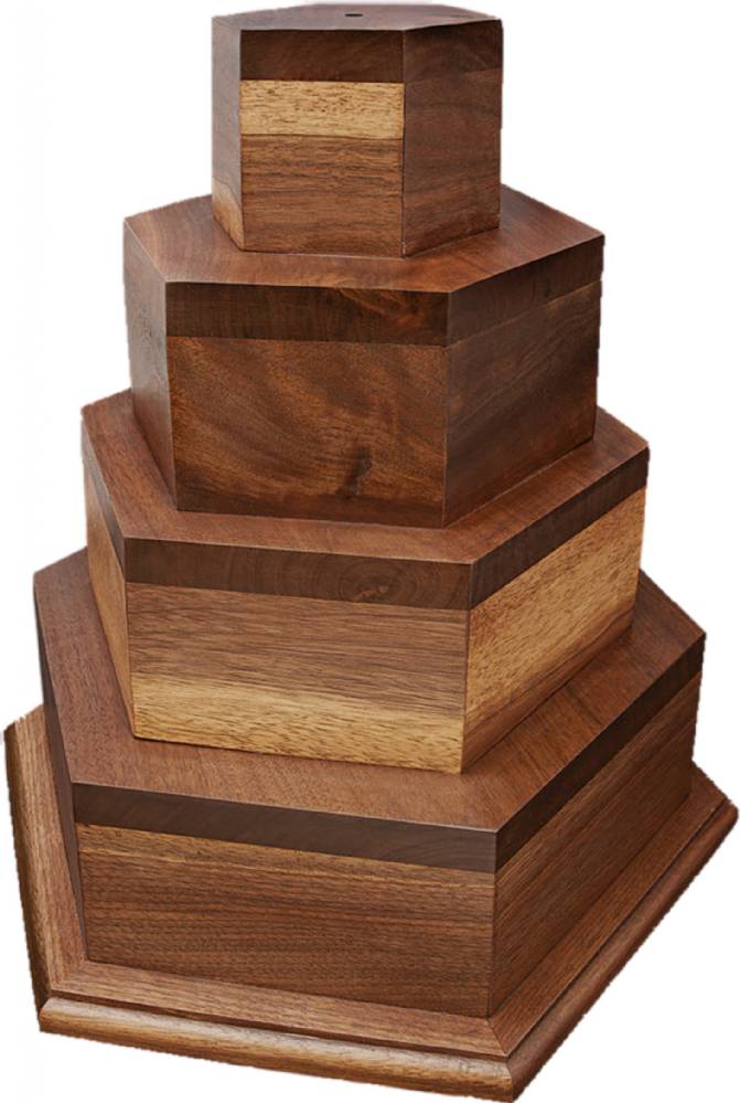 Genuine Walnut Hexagonal 4-tier Trophy Base 14 7/8 Made in USA