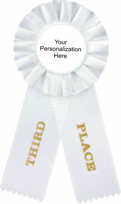 Rosette Ribbons: 3 x 6-1/2 inch White Rosette Ribbon- Optional 2 inch