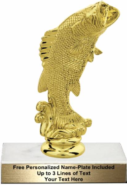 Gold Fishing Trophies with Customized Text Crown Awards 6 Large Bass Fish Trophies 