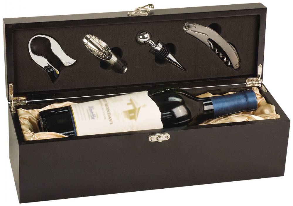 Matte Black Finish Single Wine Box with Tools Gift Set