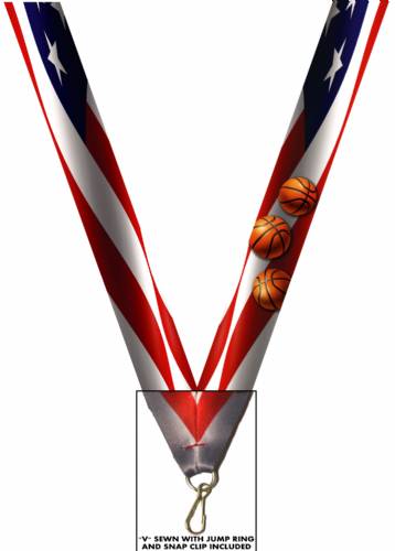 7/8" x 32" USA Graphic Basketball Image Neck Ribbon w/ Snap Clip