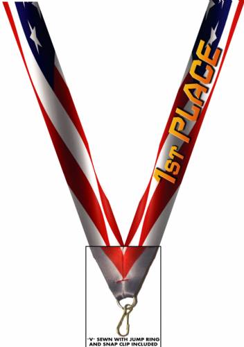 7/8" x 32" USA Graphic 1st Place Neck Ribbon w/ Snap Clip