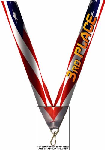 7/8" x 32" USA Graphic 3rd Place Neck Ribbon w/ Snap Clip