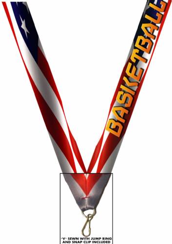 7/8" x 32" USA Graphic Basketball Neck Ribbon w/ Snap Clip