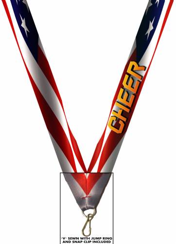 7/8" x 32" USA Graphic Cheerleading Neck Ribbon w/ Snap Clip