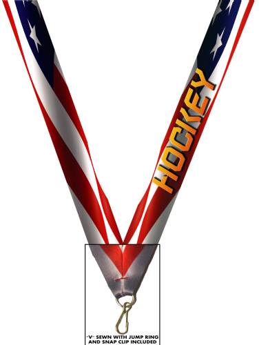 7/8" x 32" USA Graphic Hockey Neck Ribbon w/ Snap Clip