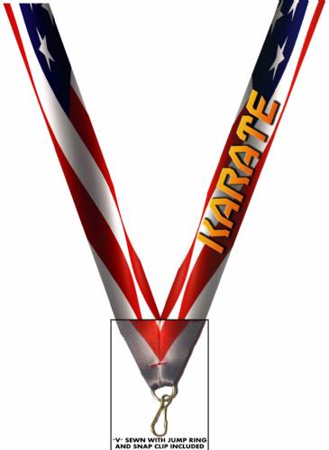 7/8" x 32" USA Graphic Karate Neck Ribbon w/ Snap Clip
