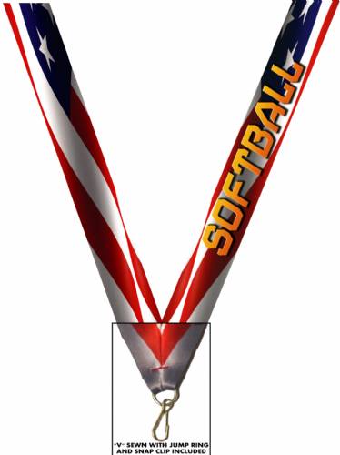 7/8" x 32" USA Graphic Softball Neck Ribbon w/ Snap Clip