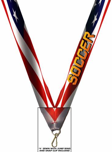 7/8" x 32" USA Graphic Soccer Neck Ribbon w/ Snap Clip