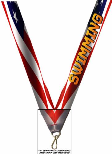 7/8" x 32" USA Graphic Swimming Neck Ribbon w/ Snap Clip