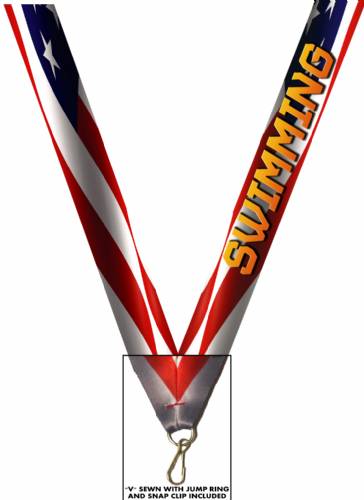 7/8" x 32" USA Graphic Swimming Neck Ribbon w/ Snap Clip